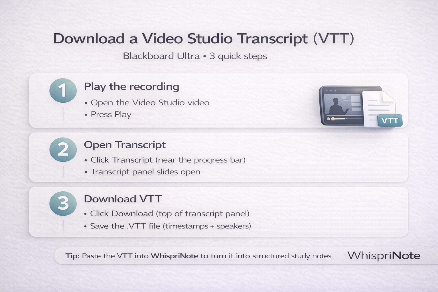 How to download a Blackboard Video Studio transcript VTT - steps