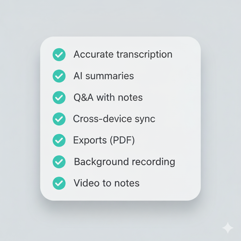 Feature checklist