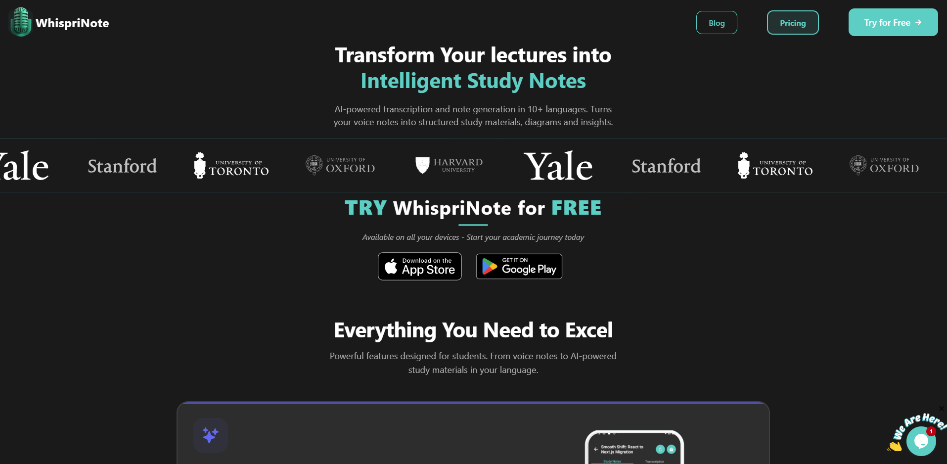 WhispriNote landing page