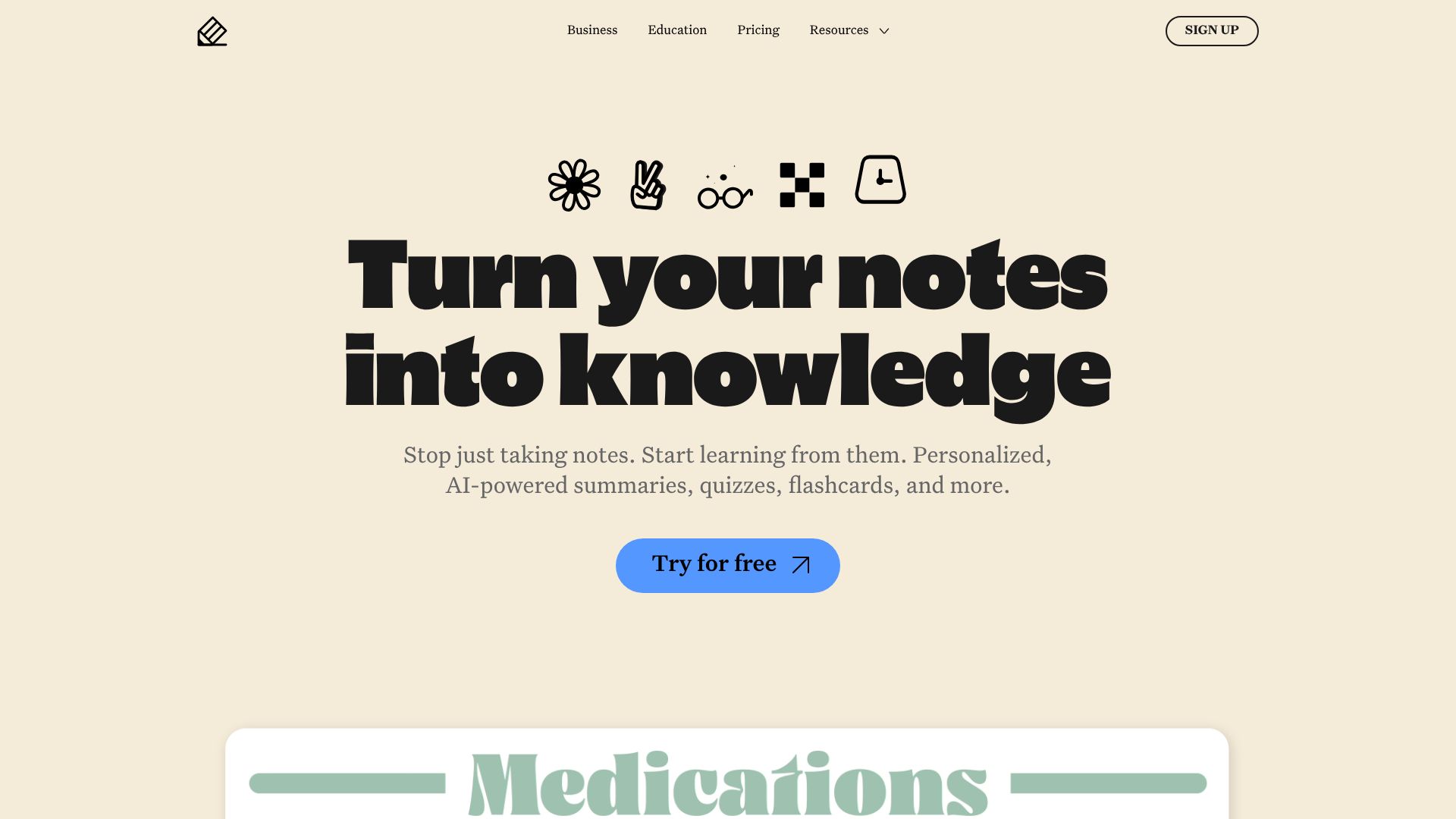 Notability landing page highlighting all-in-one note-taking features