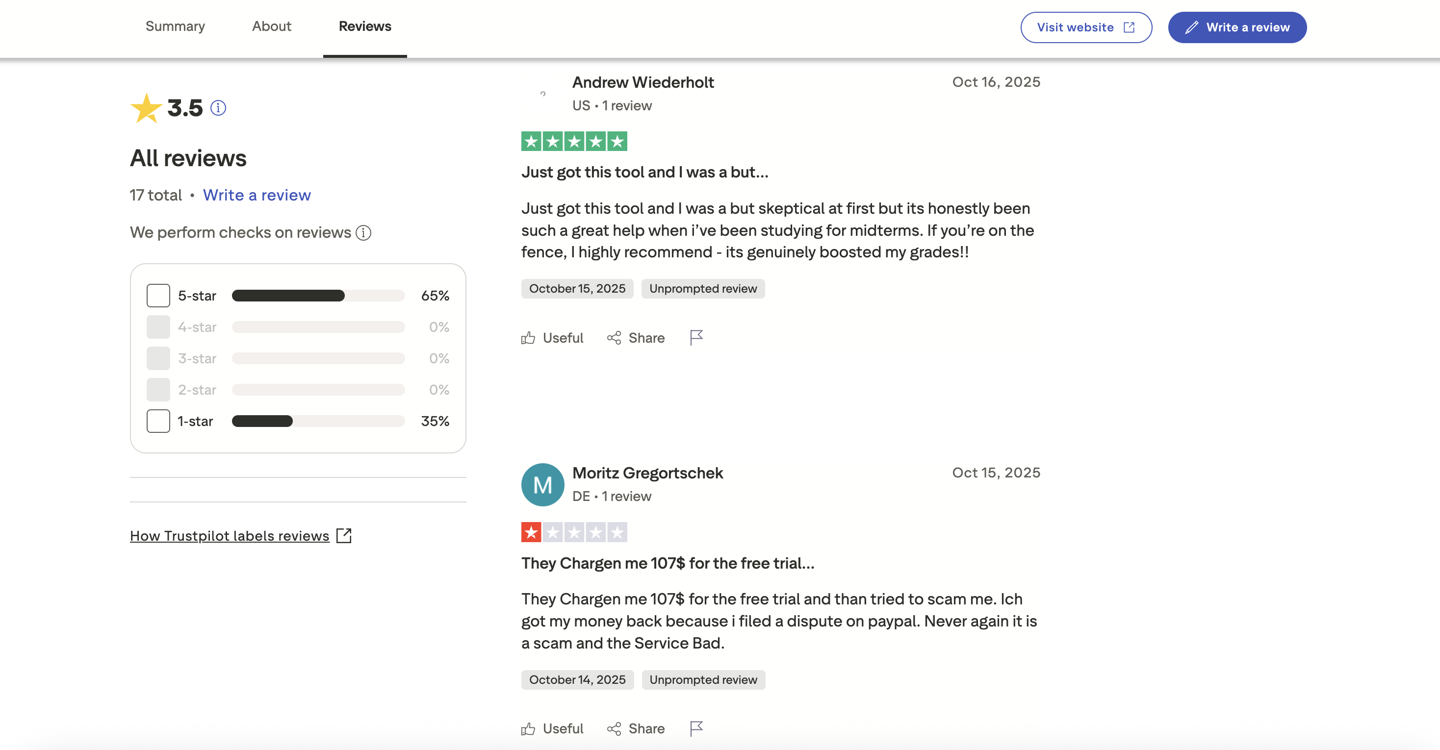 Mindgrasp Trustpilot review showing positive experience