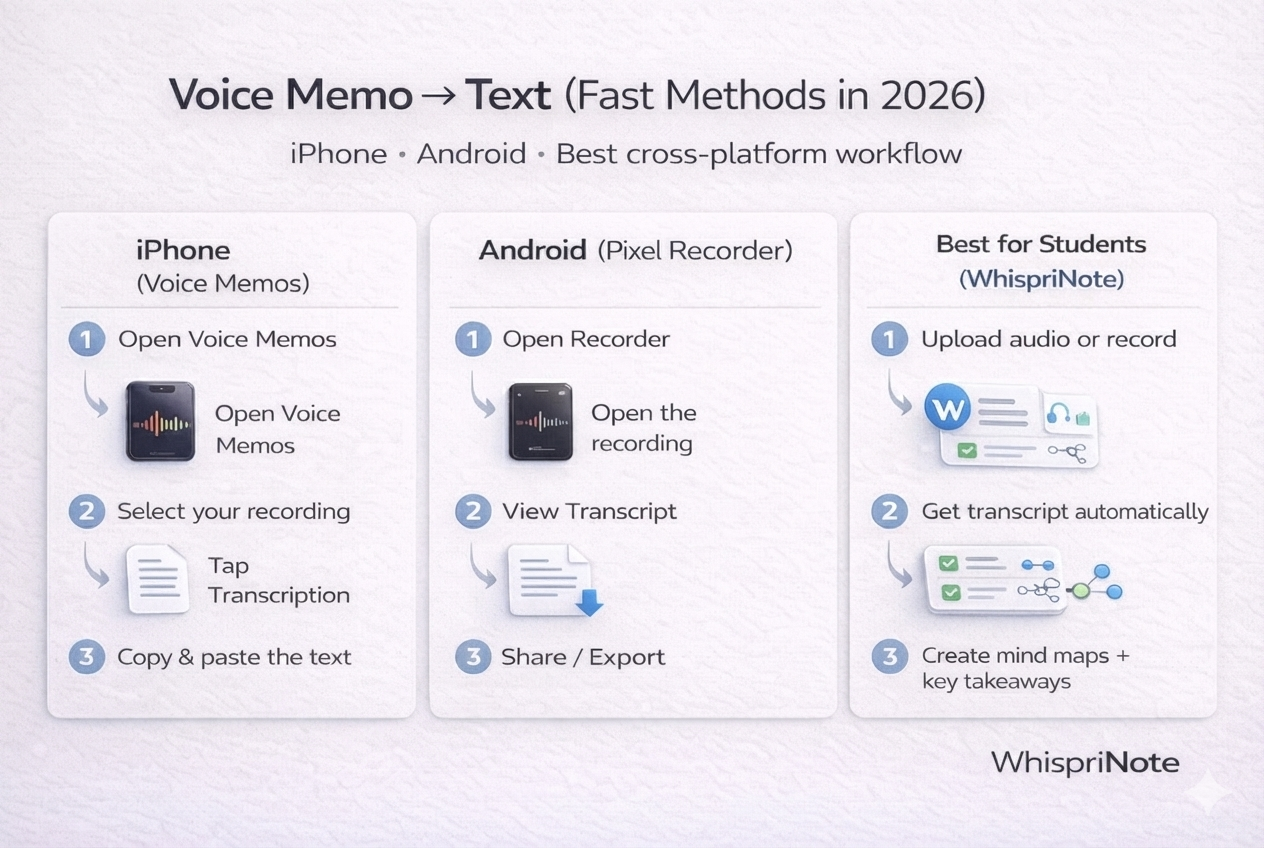 Voice Memo to Text steps infographic