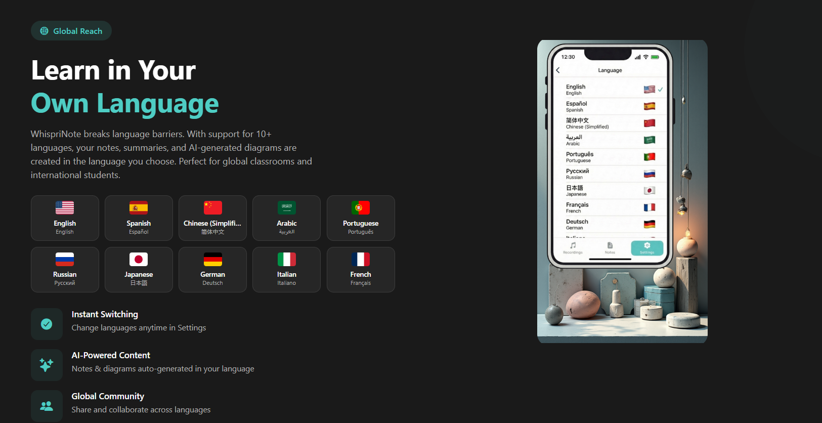 WhispriNote Multilingual Support