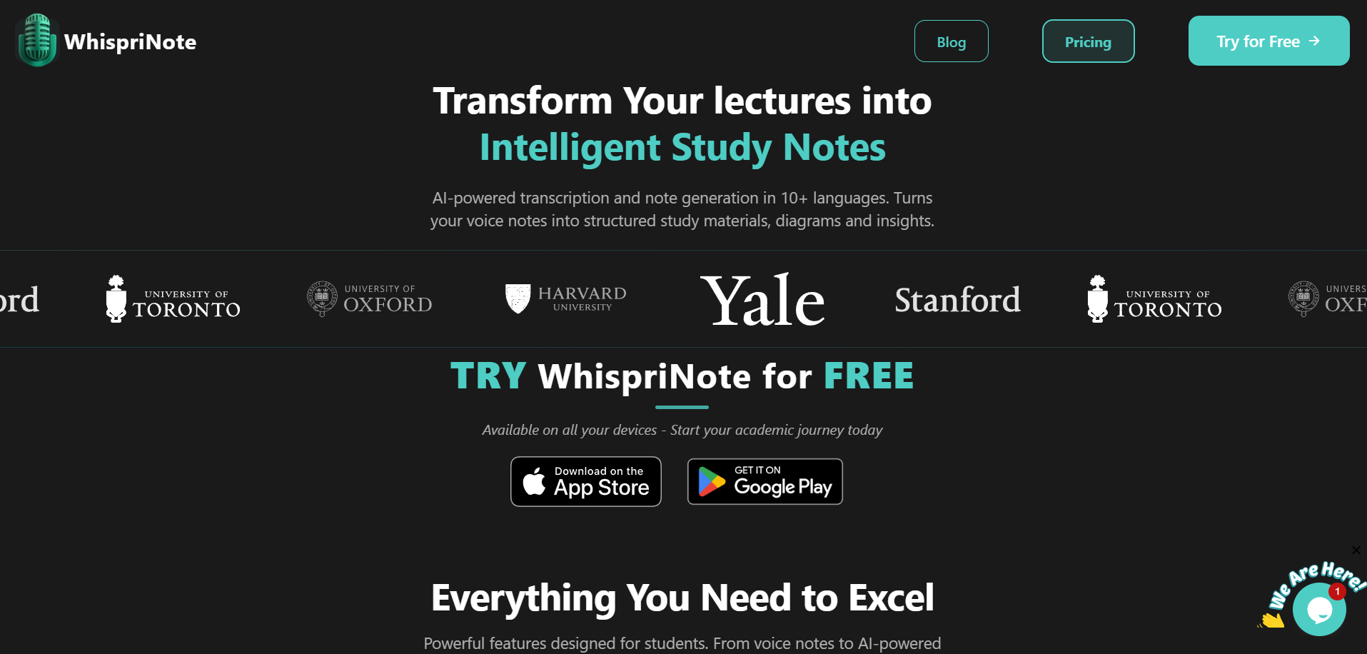 whisprinote landing page