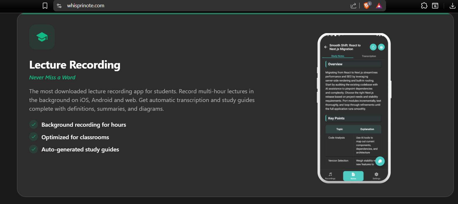 WhispriNote recording feature