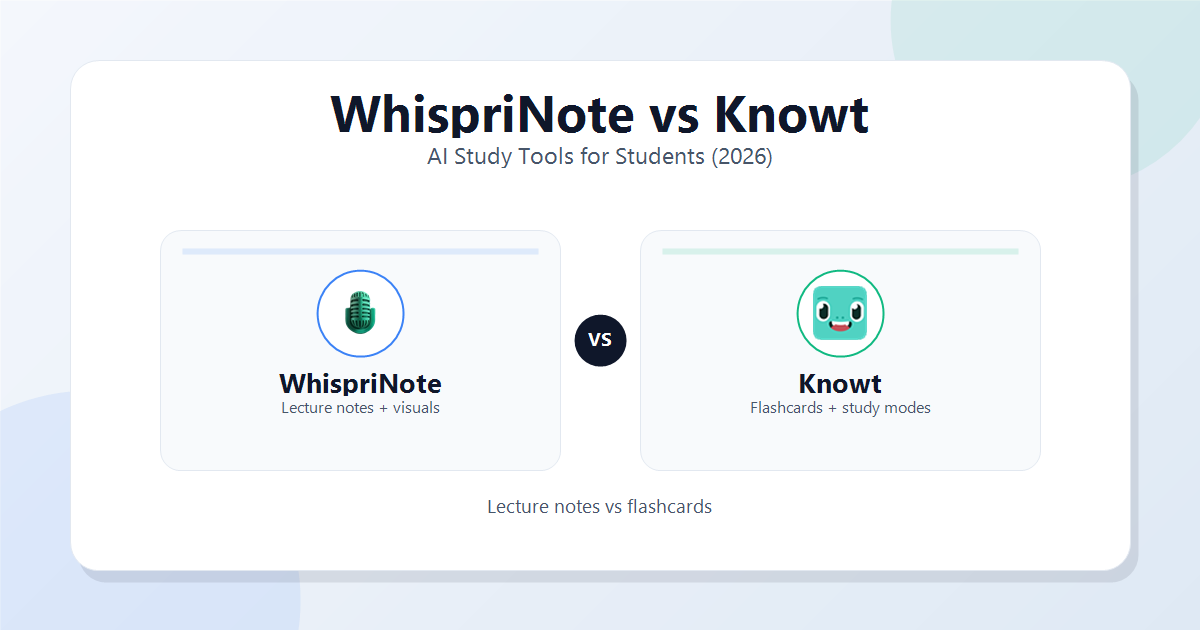 WhispriNote vs Knowt: Which AI Study Tool Is Better for Students? (2026)
